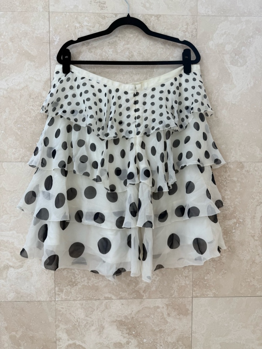 Liz Claiborne NWT White Black Polka Dot Tiered Ruffle Chiffon Skirt